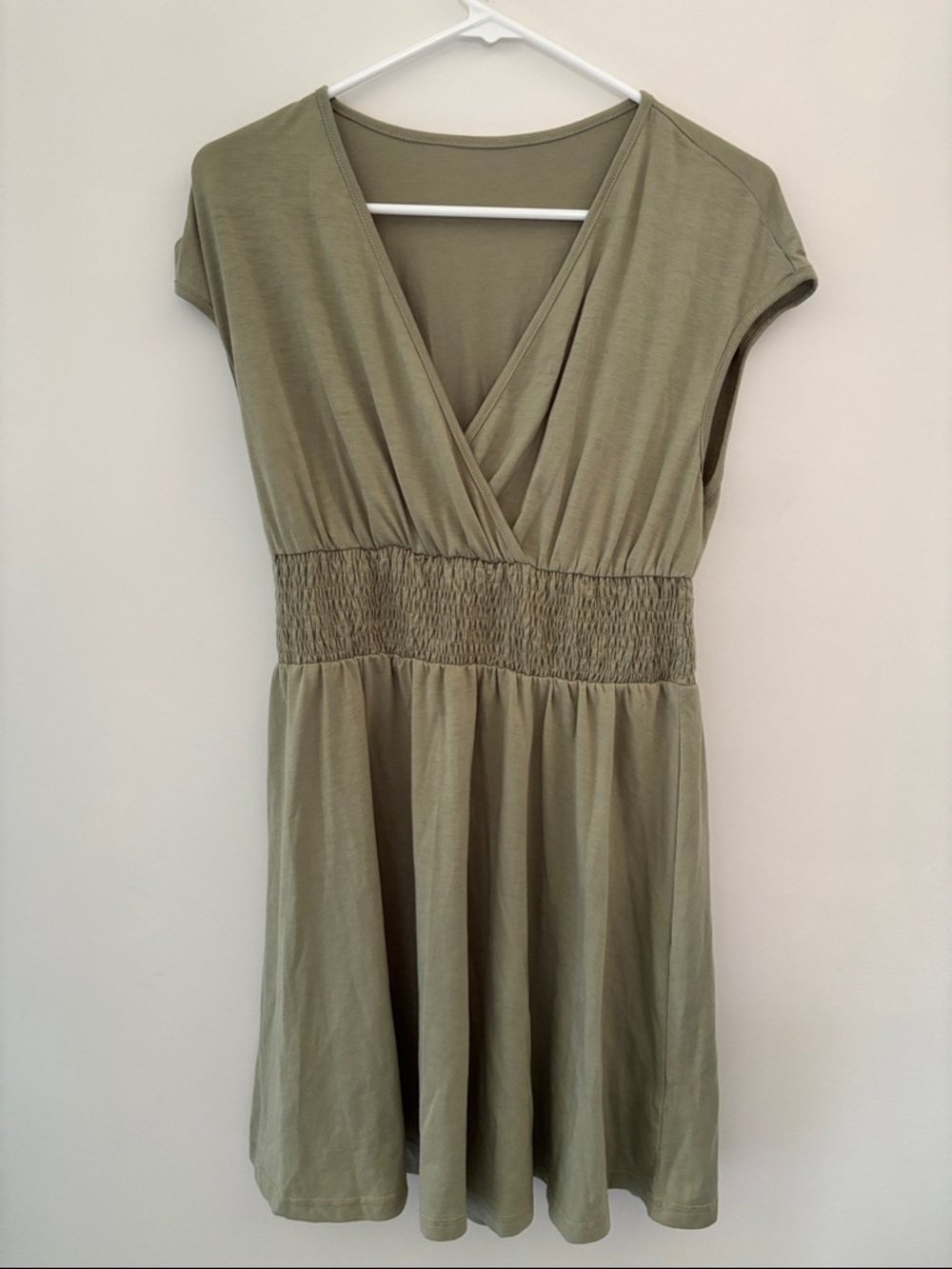 Olive Green Surplice Waist Smock Dress